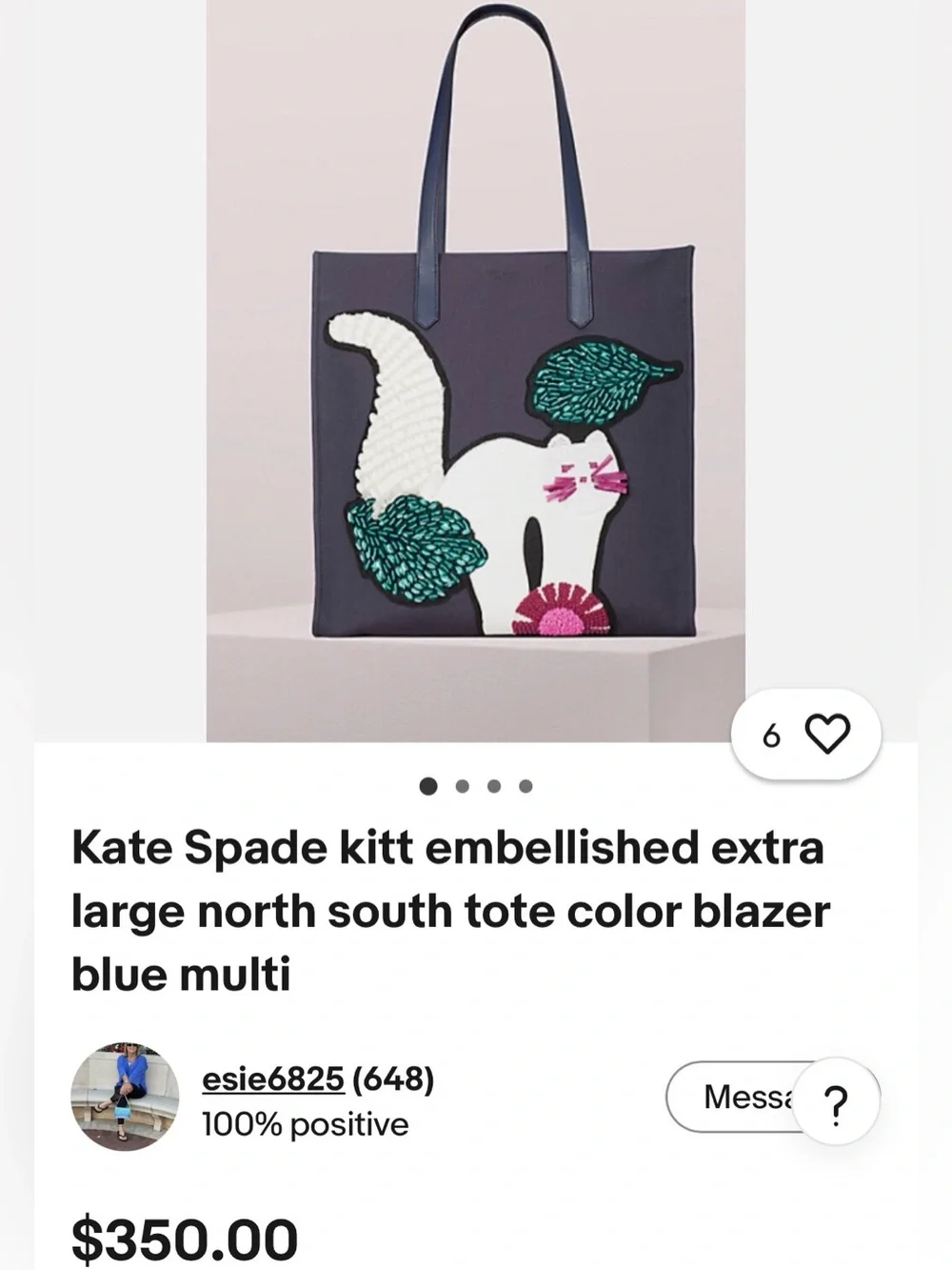 Kate Spade New York NWOT Kitt Embellished Extra Large North South Tote - Picture 8 of 9